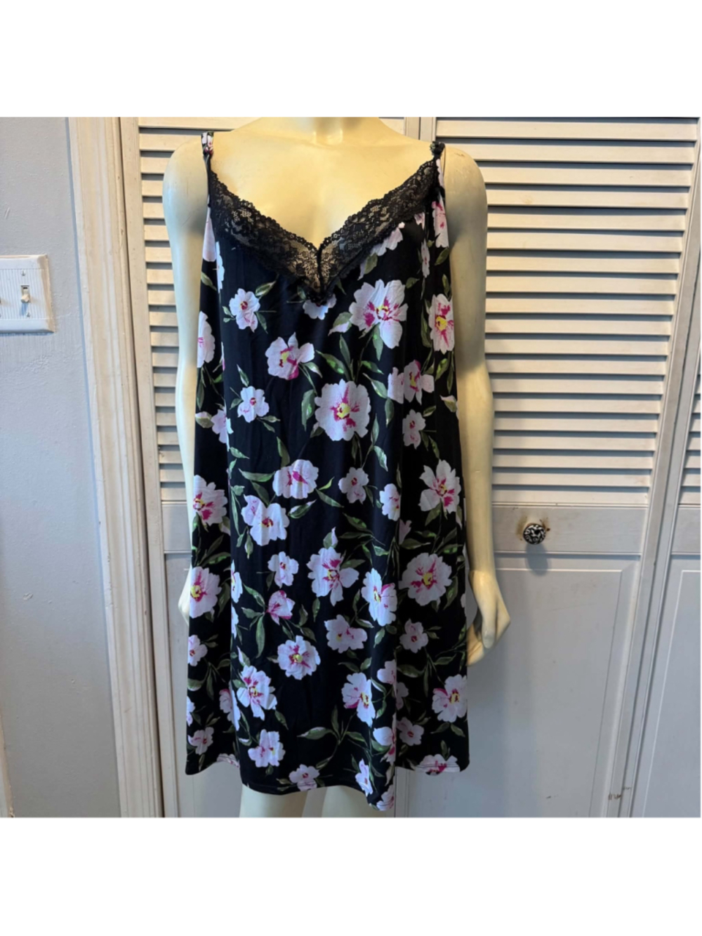 Women's Joyspun Floral Chemise Sleepwear Black Pink Size 4X